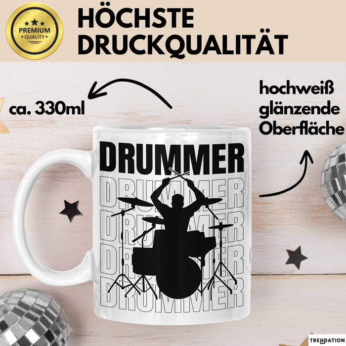 Drummer Schlagzeug-Spieler Geschenk Tasse Geschenkidee Kaffee-Becher Schlagzeuger Weiß Trendation