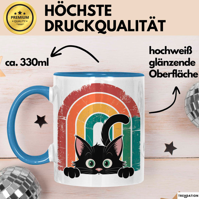 Katzen Tierliebhaber Vintage Tasse Geschenk Lustige Geschenkidee Spruch Blau Trendation