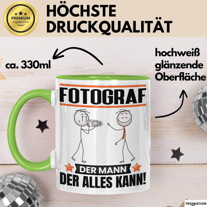 Fotograf Tasse Geschenk für Fotograf Der Mann Der Alles Kann Geschenkidee zum Geburtstag Grün Trendation