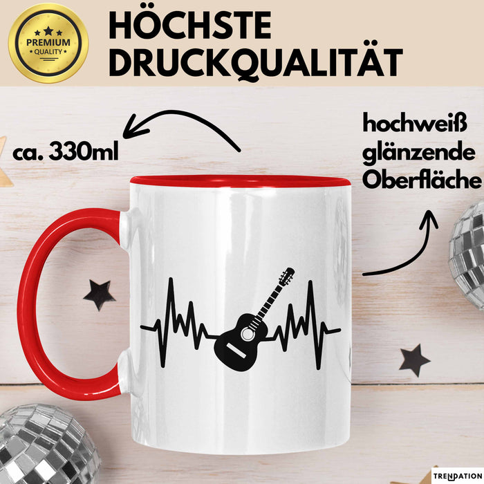 Gitarrist Geschenk Tasse für Gitarrenspieler Männer Geschenkidee Herzschlag Gitarre Kaffee-Becher Rot Trendation