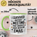 Bürokollege Tasse Geschenk Lustige Geschenkidee Spruch I Survived Another Meeting E-Mail Grün Trendation