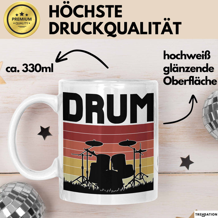 Drummer Schlagzeug-Spieler Geschenk Tasse Geschenkidee Kaffee-Becher Schlagzeuger Drum Weiß Trendation