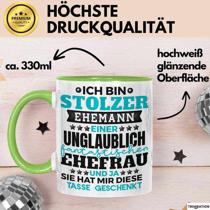 Ehemann Tasse Geschenk Ich Bin Stolzer Ehemann Geschenkidee Lustiger Spruch Becher Grün Trendation