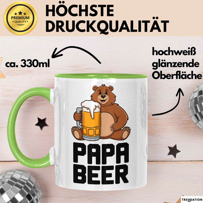 Papa Vatertag Tasse Becher Geschenk Lustige Geschenkidee Spruch Papa Bierbär Grün Trendation
