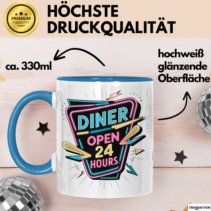 Diner Fan Tasse Geschenkidee für Retro Essen Liebhaber Blau Trendation