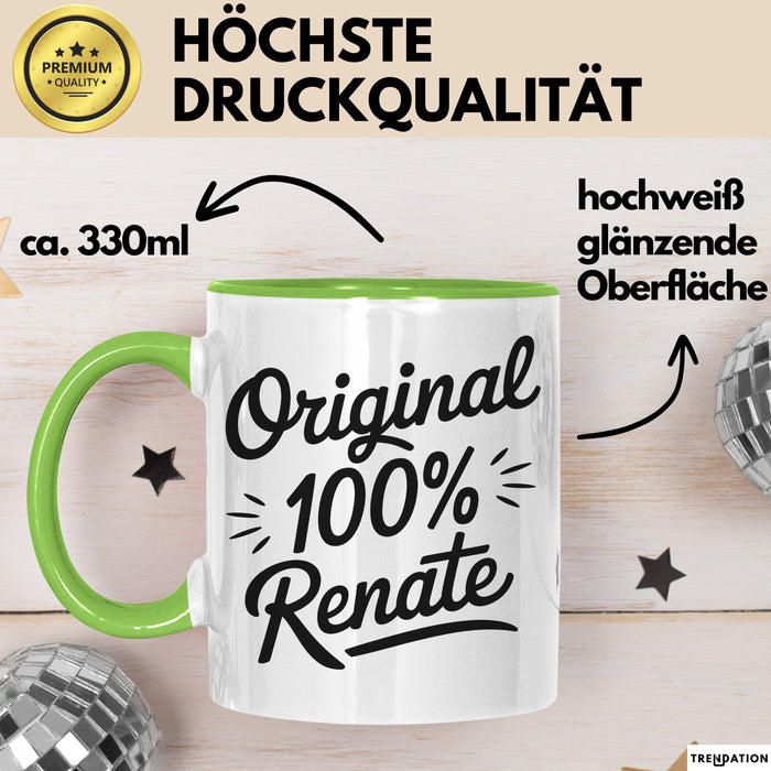 Renate Tasse Geschenk Original 100% Renate Geschenkidee Geburtstag Grün Trendation