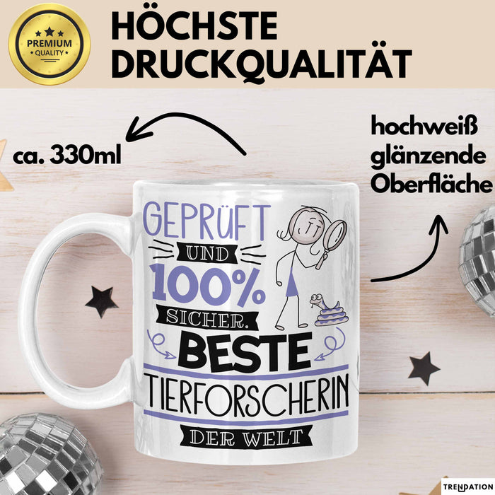 Beste Tierforscherin Der Welt Tasse Geschenk für Eine Tierforscherin Geprüft Und Sicher Geschenkidee Geburtstag Weihnachten Weiß Trendation