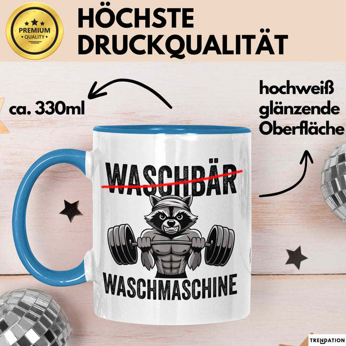 Waschbär Tierliebhaber Tasse Geschenk Lustige Geschenkidee Spruch Waschbär Waschmaschine Blau Trendation