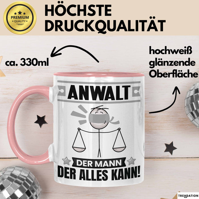 Anwalt Tasse Geschenk für Anwalt Der Mann Der Alles Kann Geschenkidee zum Geburtstag Rosa Trendation