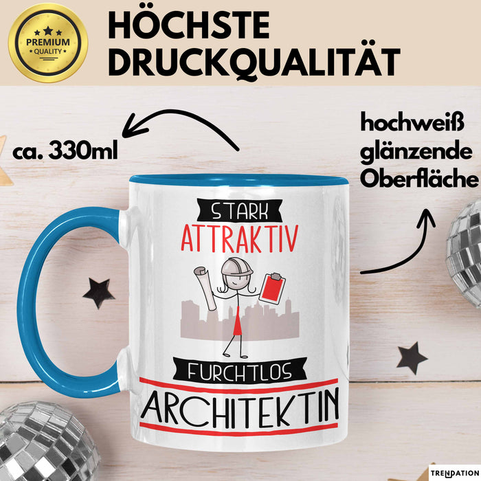 Architektin Tasse Geschenk Becher Stark Attraktiv Furchtlos Architektin Lustige Geschenkidee Blau Trendation