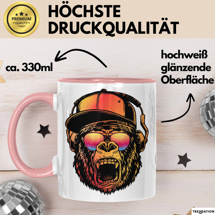 Affe Grafik Tasse Coole Tassen Geschenkidee Jungs Dj Chimpanse Becher Rosa Trendation