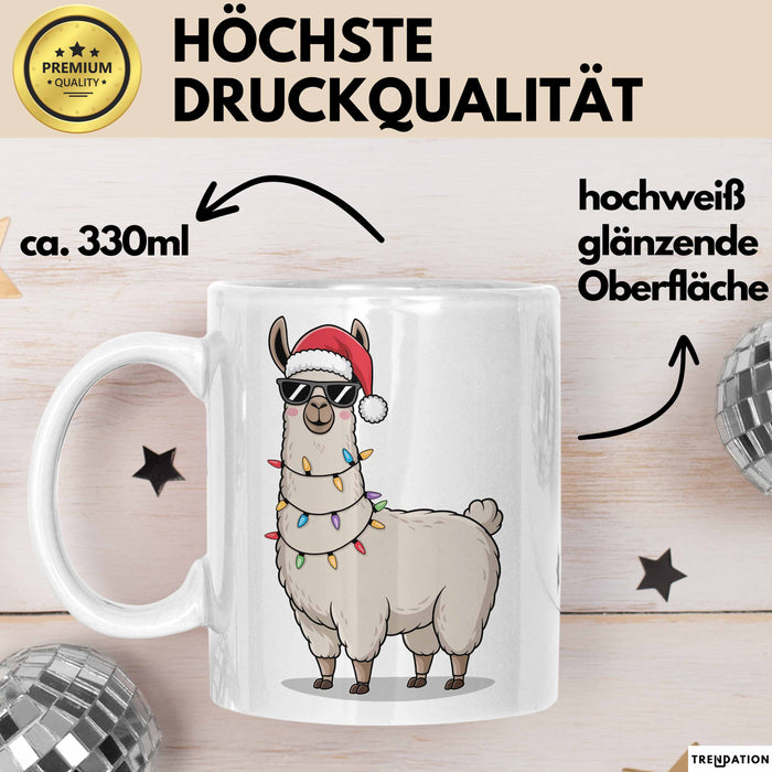 Lama Weihnachtsfeier Tasse Geschenk Lustige Geschenkidee Spruch Weiß Trendation