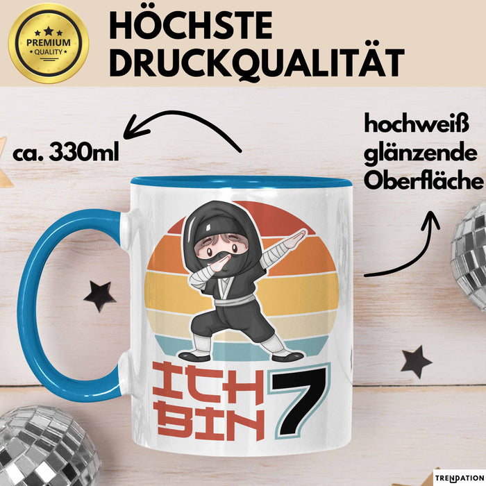 Kinder Tasse Geschenk Ich Bin 7 Ninja Junge Geburtstag Spruch Blau Trendation