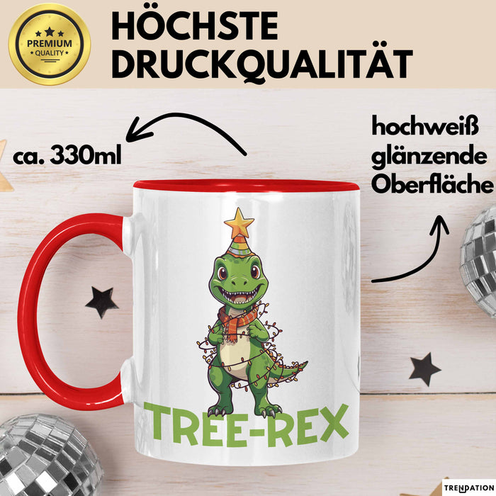 Tree-Rex Dinosaurier Tasse Weihnachten Geschenk Jungs Jungen Weihnachtsbaum T-Rex Rot Trendation