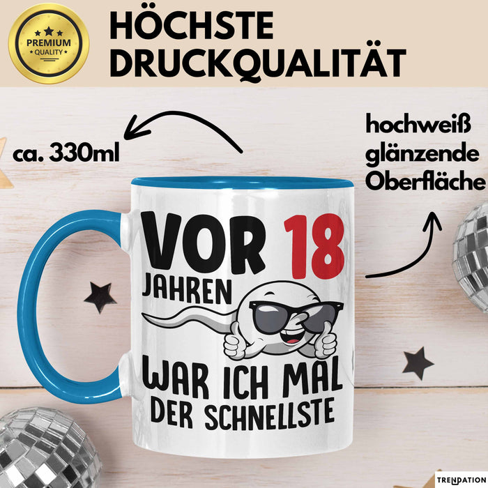 18. Geburtstag Tasse Geschenk Jungs Vor 8 Jahren War Ich Mal Der Schnellste Blau Trendation