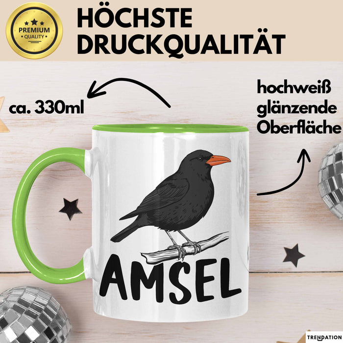 Amsel Vogel Tasse Geschenk Vogelbeobachter Ornithologe Biologe Grün Trendation