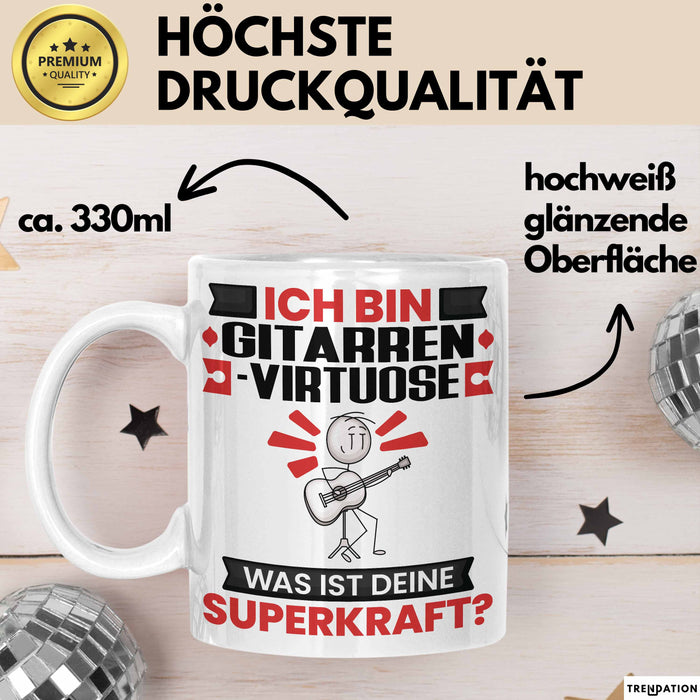 Gitarrenvirtuose Tasse Geschenk für Gitarrenvirtuose Geburtstag Lustiger Spruch Kaffee-Becher Was Ist Deine Superkraft Weiß Trendation