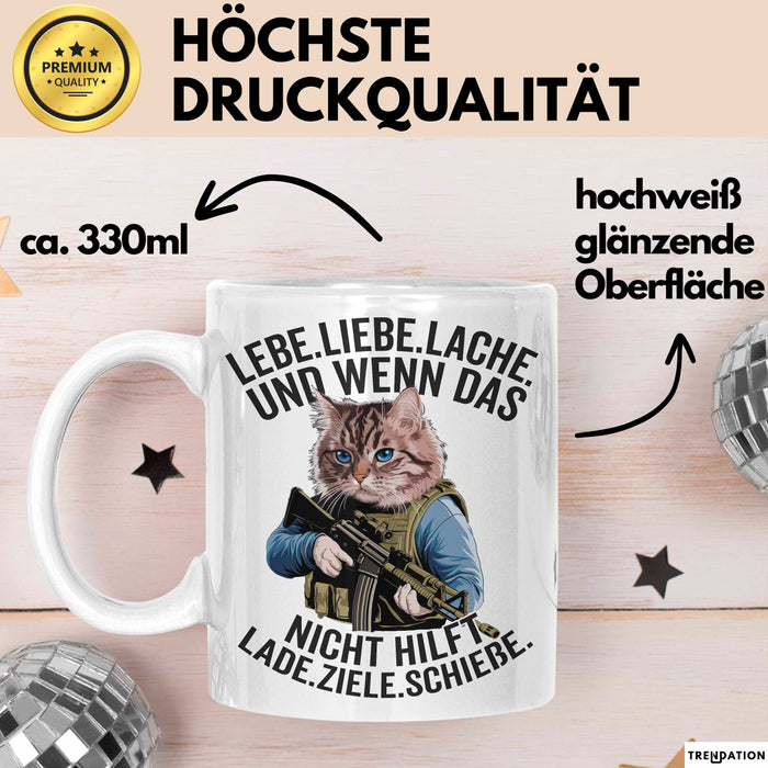 Sarkastische Katze Tasse Geschenk Lustige Geschenkidee Lebe Liebe Lache Weiß Trendation
