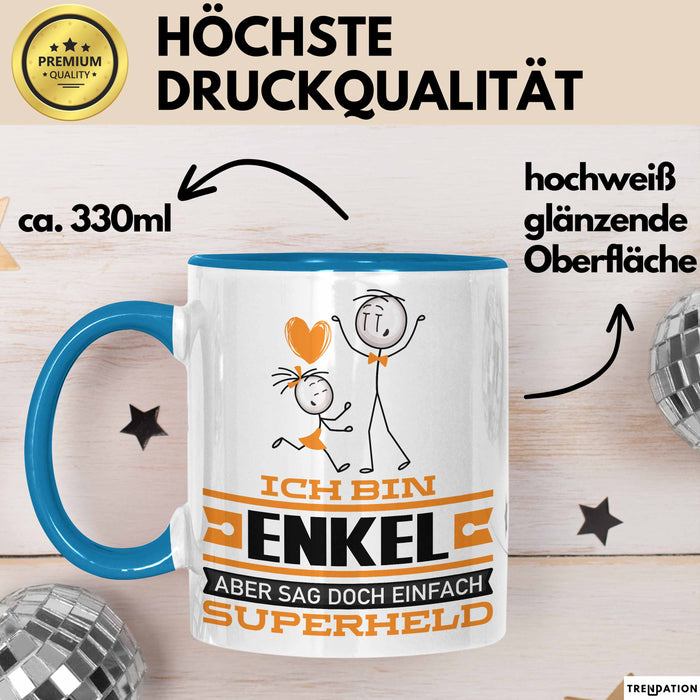 Enkel Geschenk Tasse Ich Bin Enkel Aber Sag Doch Einfach Superheld Lustige Geschenkdiee für Enkel Kaffee-Becher Blau Trendation