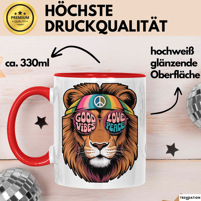 Hippie Löwe Tasse Geschenk Lustige Geschenkidee Spruch Rot Trendation