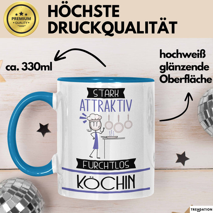 Köchin Tasse Geschenk Becher Stark Attraktiv Furchtlos Köchin Lustige Geschenkidee Blau Trendation