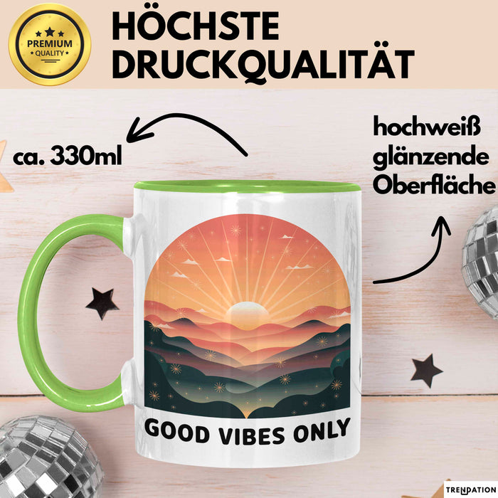 Positive Vibes Tasse Geschenk Lustige Geschenkidee Spruch Für Glückliche Seelen Grün Trendation