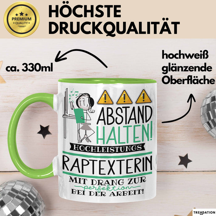 Raptexterin Tasse Geschenk Lustig Abstand Halten Hochleistungs-Raptexterin Mit Drang Zur Perfektion Bei Der Arbeit Grün Trendation