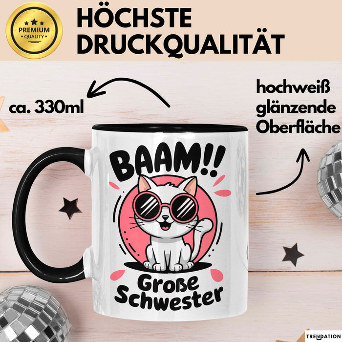 Big Sister Ältere Geschwister Schwestern Katze Tasse Becher Geschenk Lustige Geschenkidee Spruch Big Sister Schwarz Trendation