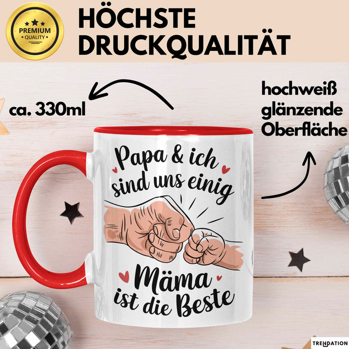 Mama Muttertag Tasse Becher Geschenk Lustige Geschenkidee Spruch Papa Und Ich Sind Uns Einig Mama Ist Die Beste Rot Trendation