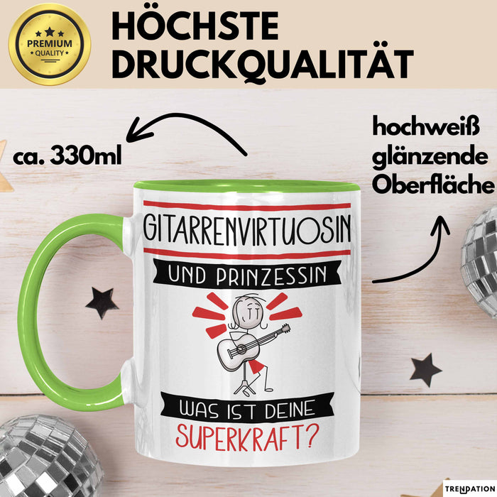 Gitarrenvirtuosin Und Prinzessin Tasse Geschenk Für Eine Gitarrenvirtuosin Geburtstag Was Ist Deine Superkraft Grün Trendation