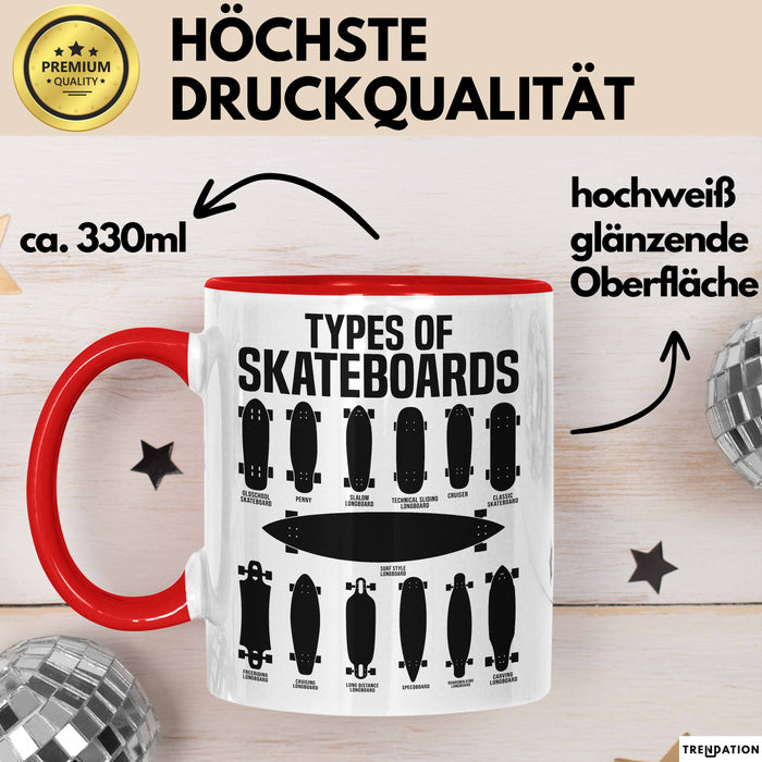 Skateboards Skater Fans Bzw Skateboard Tasse Becher Geschenk Mädchen Jungs Arten Von Skateboards Rot Trendation