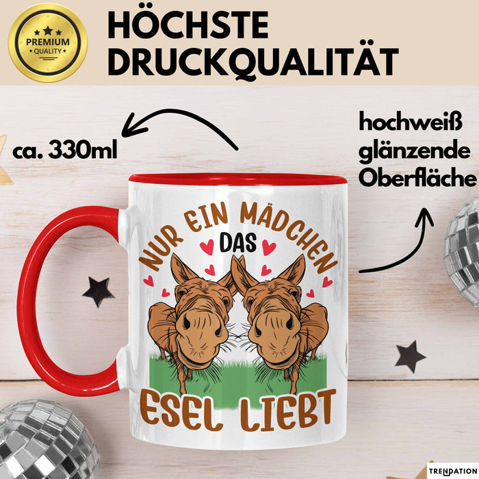 Esel-Liebhaberin Tasse Geschenk Mädchen Frauen Esel-Liebhaber Geschenkidee Becher Rot Trendation