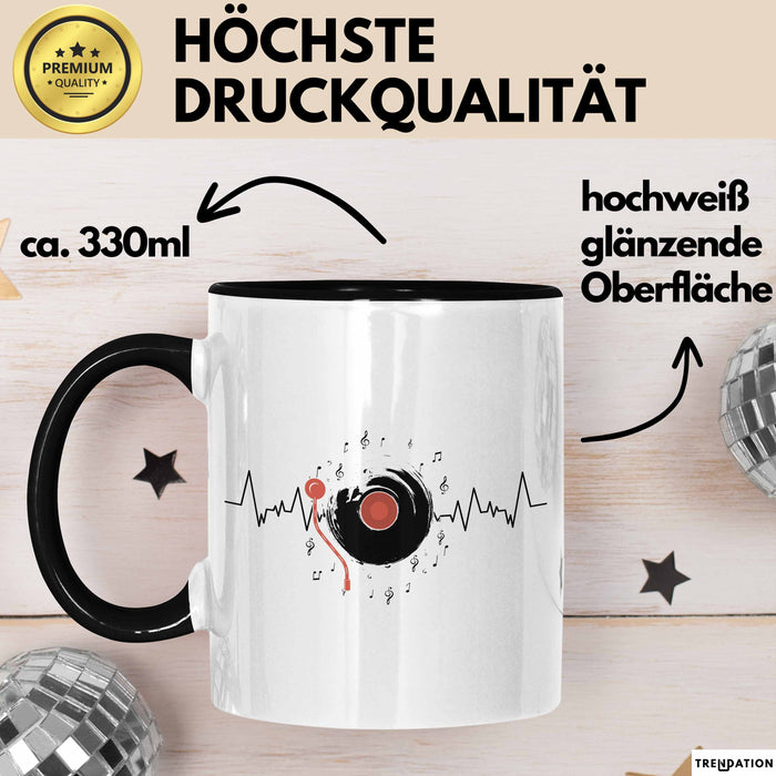 Schallplatte Geschenk Vinyl Herzschlag Vintage Retro Musik DJ Geschenk Kaffee-Becher Schwarz Trendation
