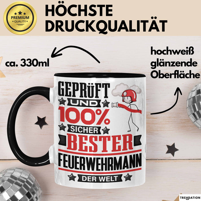 Feuerwehrmann Geschenk Lustiger Spruch für Feuerwehrmann Geschenkidee Bester Feuerwehrmann Der Welt Schwarz Trendation