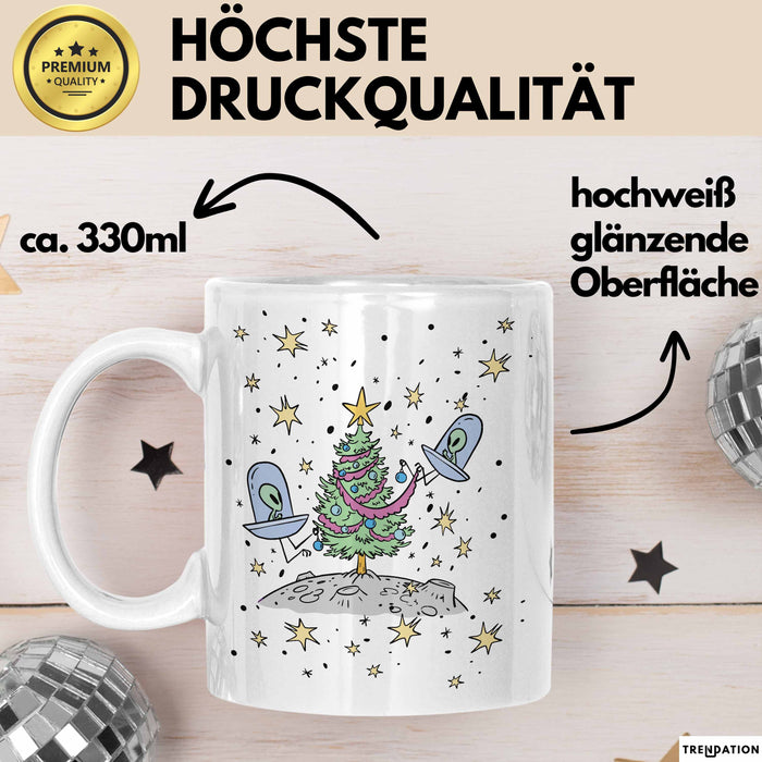 Weihnachten Tasse Geschenk Alien Weihnachtsbaum Geschenkidee Alien-Fans Geschenke Jungs Männer Grafik Weiß Trendation