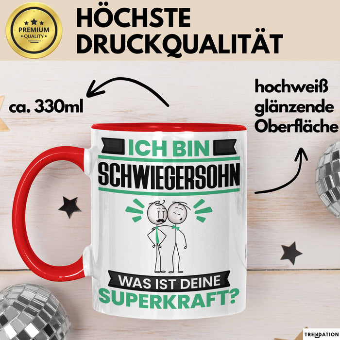 Schwiegersohn Tasse Geschenk für Schwiegersohn Geburtstag Lustiger Spruch Kaffee-Becher Was Ist Deine Superkraft Rot Trendation