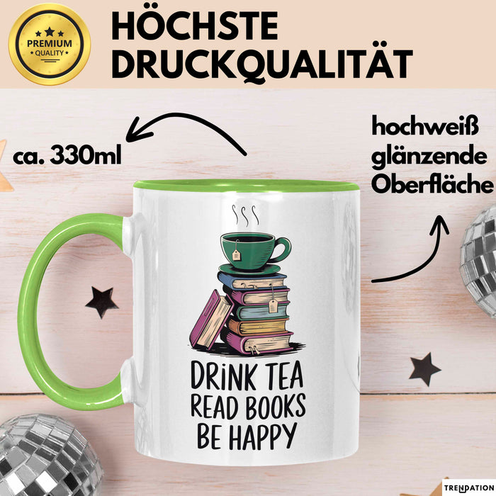 Buchleser Bücher Lesen Tasse Geschenk Lustige Geschenkidee Spruch Tee Trinken Bücher Lesen Grün Trendation