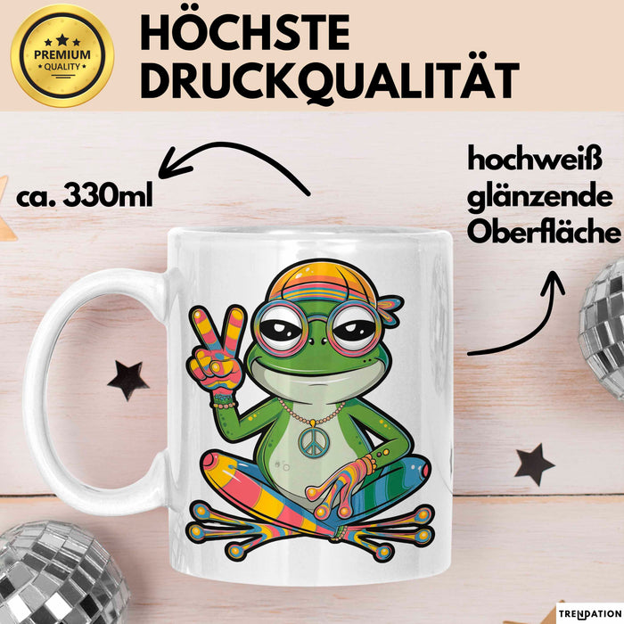 Hippie Frosch Tasse Geschenk Lustige Geschenkidee Spruch Weiß Trendation