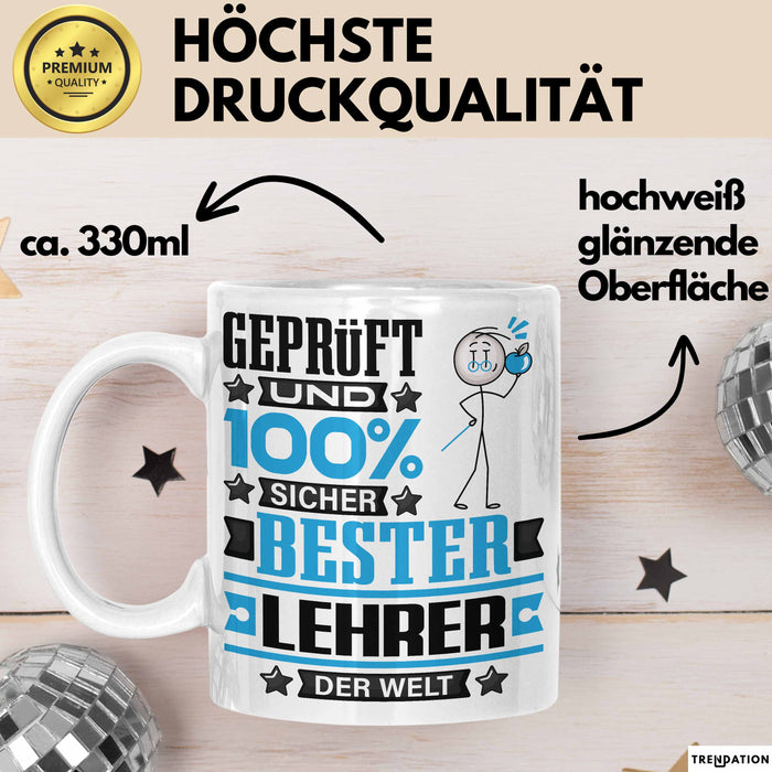 Lehrer Geschenk Lustiger Spruch für Lehrer Geschenkidee Bester Lehrer Der Welt Weiß Trendation