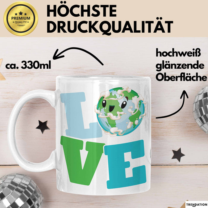 Erde Love Welt Tasse Geschenk Umwelt Kaffee-Becher Weiß Trendation