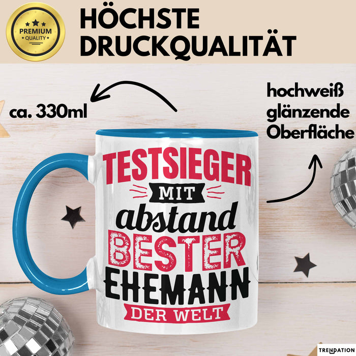Lustige Tasse Geschenk Testsieger Mit Bester Ehemann Der Welt Spruch Blau Trendation