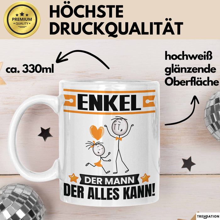 Enkel Tasse Geschenk für Enkel Der Mann Der Alles Kann Geschenkidee zum Geburtstag Weiß Trendation