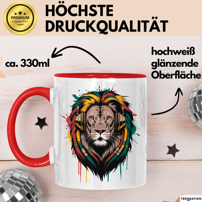 Löwe Tier Kopfhörer Sonnenbrille Tasse Geschenk Lustige Geschenkidee Spruch Rot Trendation