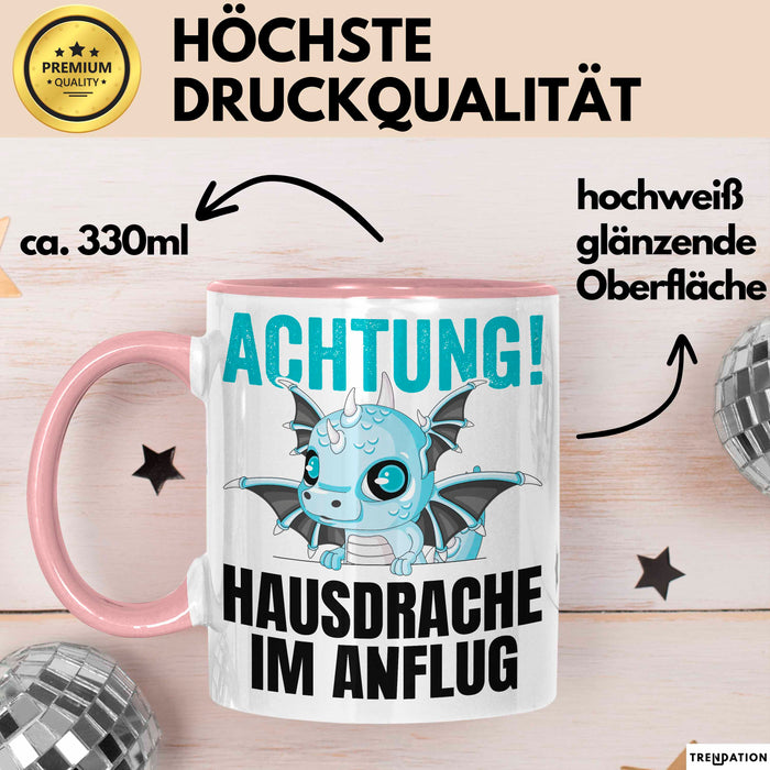 Hausdrache Im Anflug Tasse Geschenk Becher Rosa Trendation
