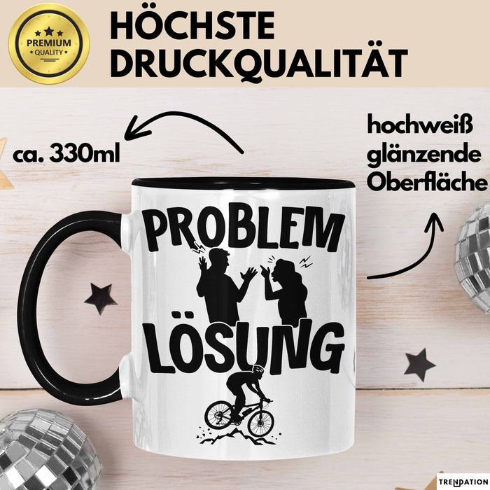 Mountainbike Tasse Geschenk für Mountainbiker Männer Geschenkidee Problem und Lösung Mountainbike Berge MTB Schwarz Trendation