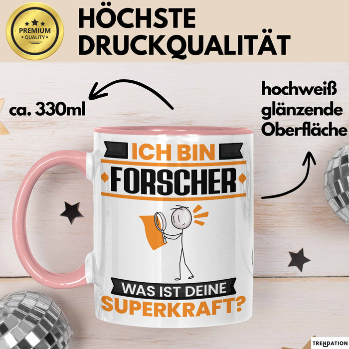 Forscher Tasse Geschenk für Forscher Geburtstag Lustiger Spruch Kaffee-Becher Was Ist Deine Superkraft Rosa Trendation