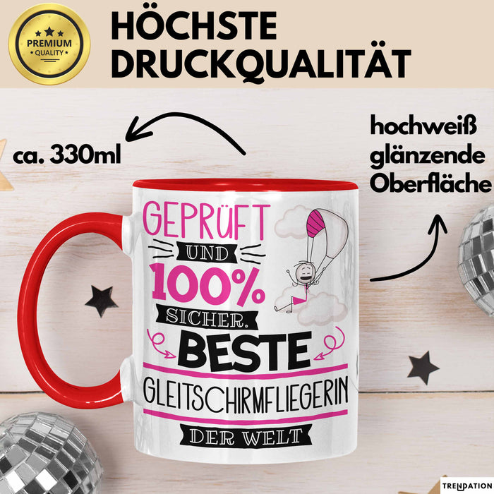 Beste Gleitschirmfliegerin Der Welt Tasse Geschenk für Eine Gleitschirmfliegerin Geprüft Und Sicher Geschenkidee Geburtstag Weihnachten Rot Trendation