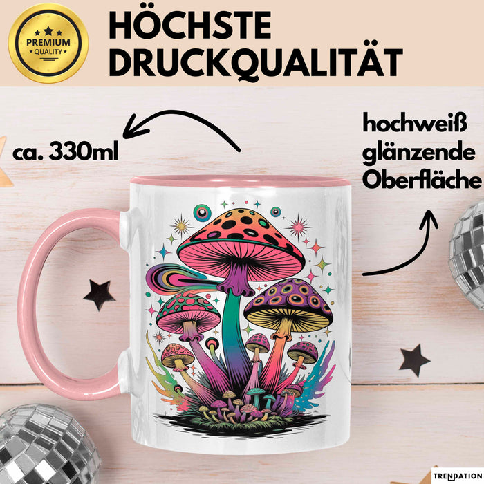 Pilz Fan Tasse Geschenkidee für Pilzliebhaber Rosa Trendation