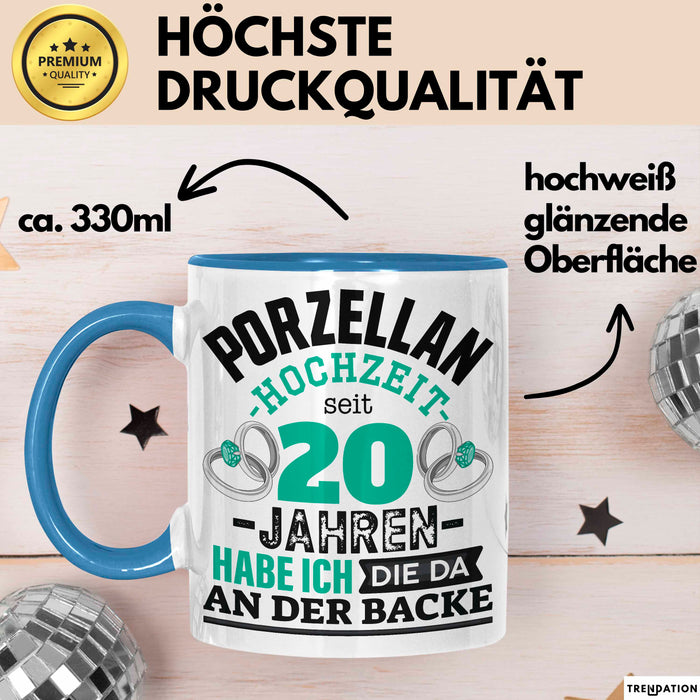 Pozellanhochzeit Tasse Geschenk Dornenhochzeit Geschenkidee Ehemann Ehefrau 20 Jahre Becher Blau Trendation