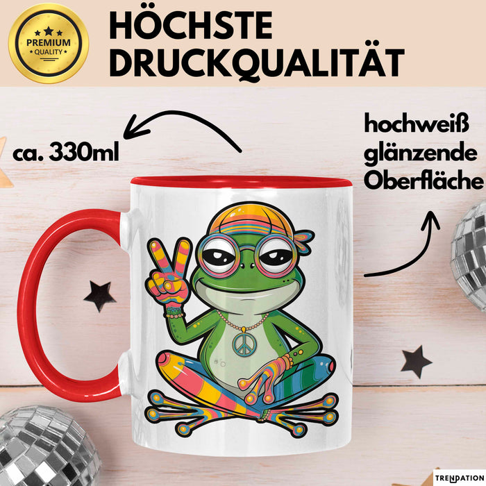 Hippie Frosch Tasse Geschenk Lustige Geschenkidee Spruch Rot Trendation